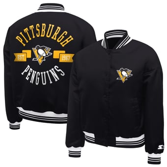 Women's Starter  Black Pittsburgh Penguins Printed Round Team Logo Satin Varsity Full-Snap Jacket