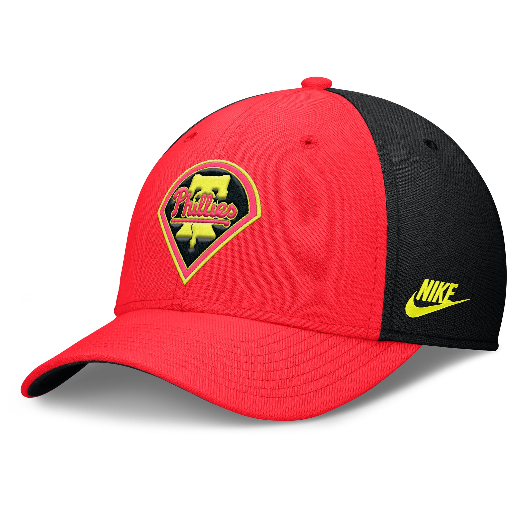 Men's Nike Crimson/Black Philadelphia Phillies Neon 90s Rise SwooshFlex Hat