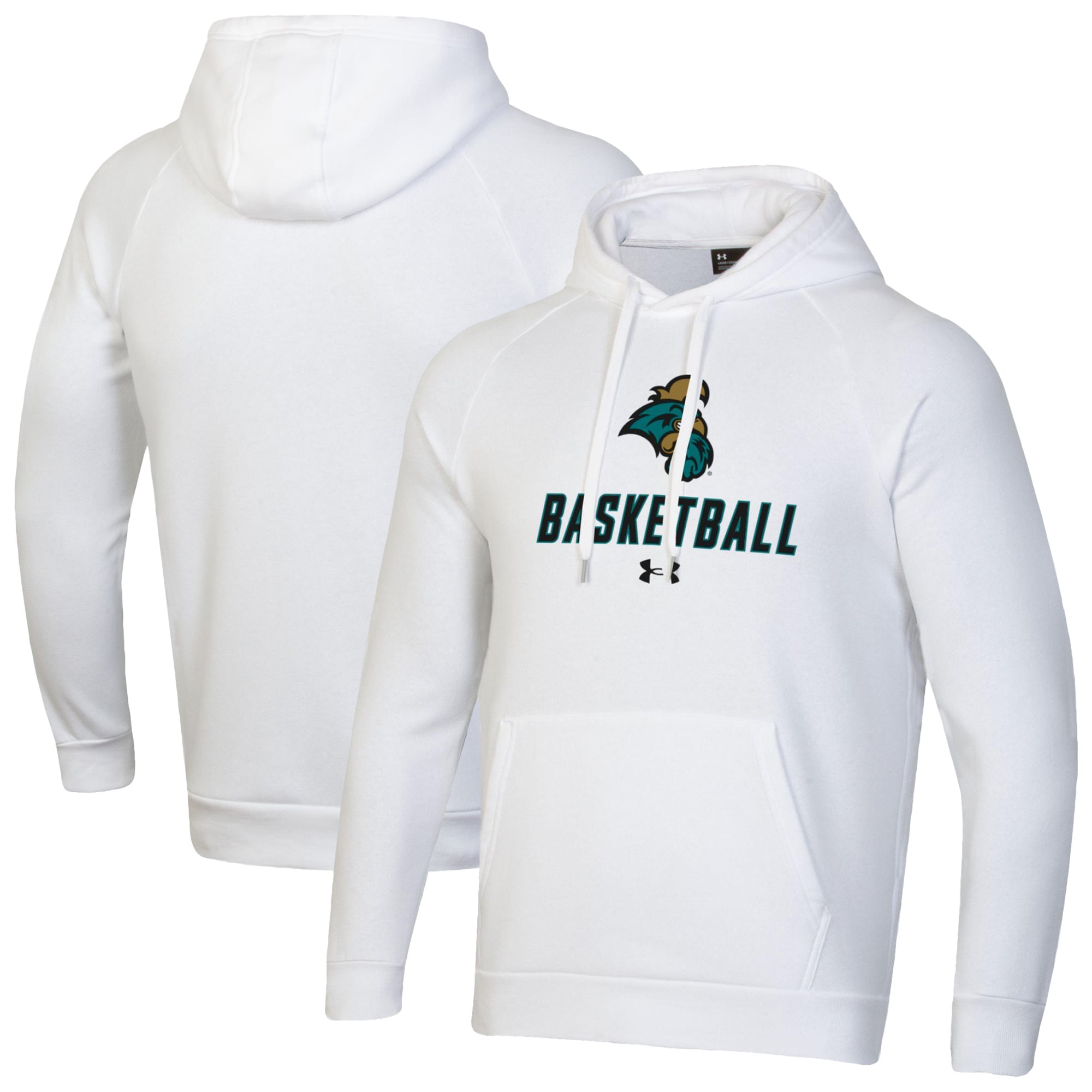 Men's Under Armour White Coastal Carolina Chanticleers Basketball Rival Raglan Fleece Pullover Hoodie