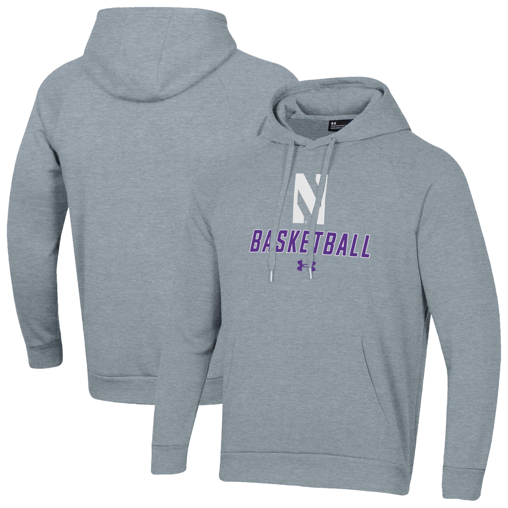 Men's Under Armour Gray Northwestern Wildcats Basketball Rival Raglan Fleece Pullover Hoodie