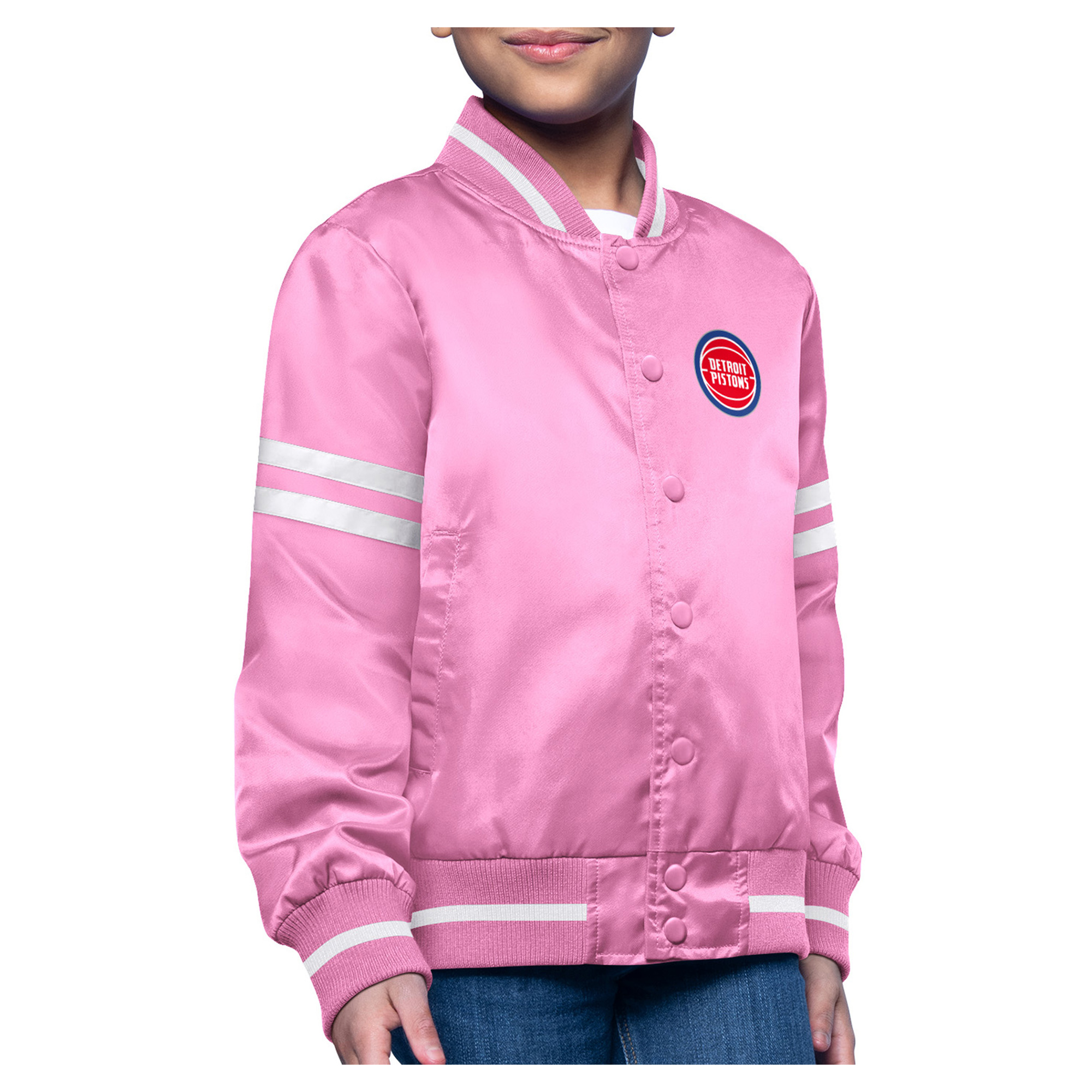 Youth Starter Pink Detroit Pistons Printed Logo Varsity Satin Full-Snap Jacket Youth Starter Pink Detroit Pistons Printed Logo Varsity Satin Full-Snap Jacket