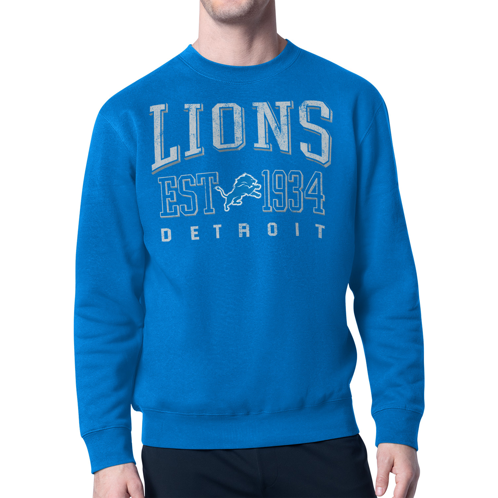 Men's Starter Royal Detroit Lions Retro Team Logo Pullover Sweatshirt