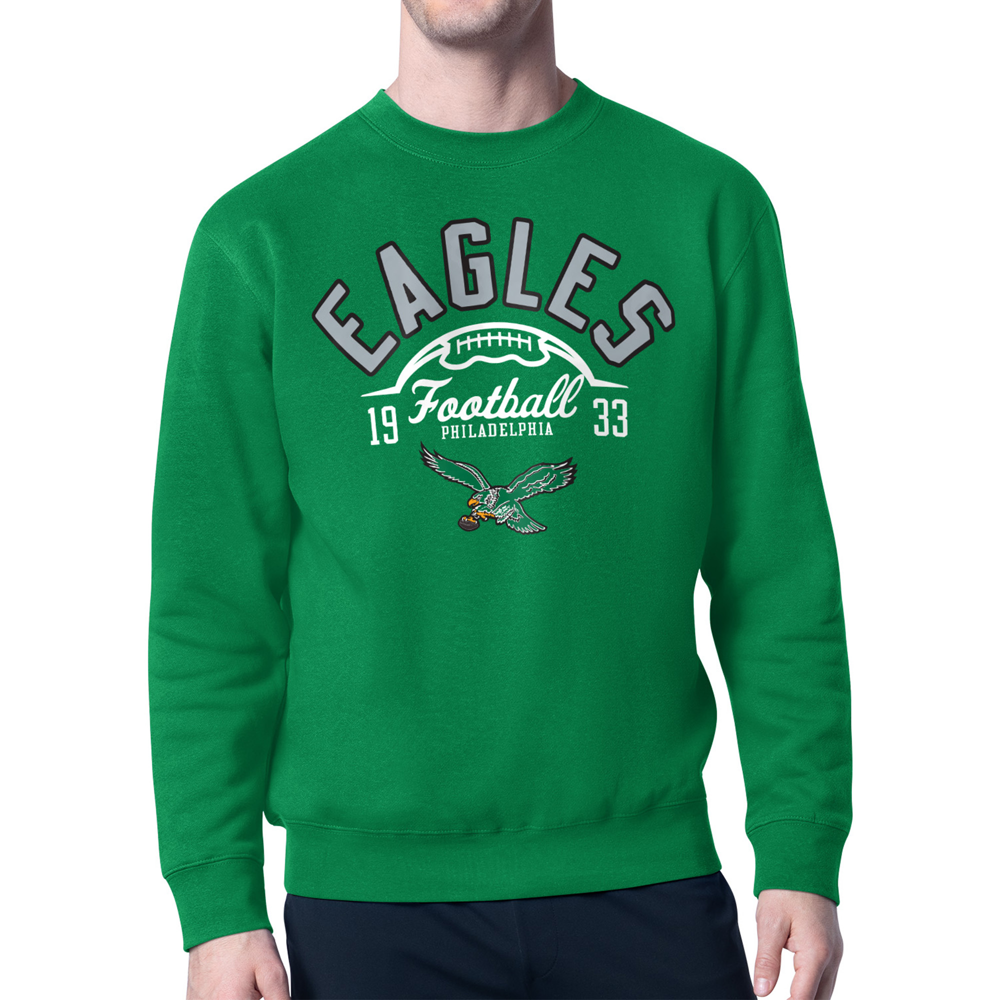 Men's Starter Kelly Green Philadelphia Eagles Team Retro Logo Fleece Tri-Blend Pullover Sweatshirt