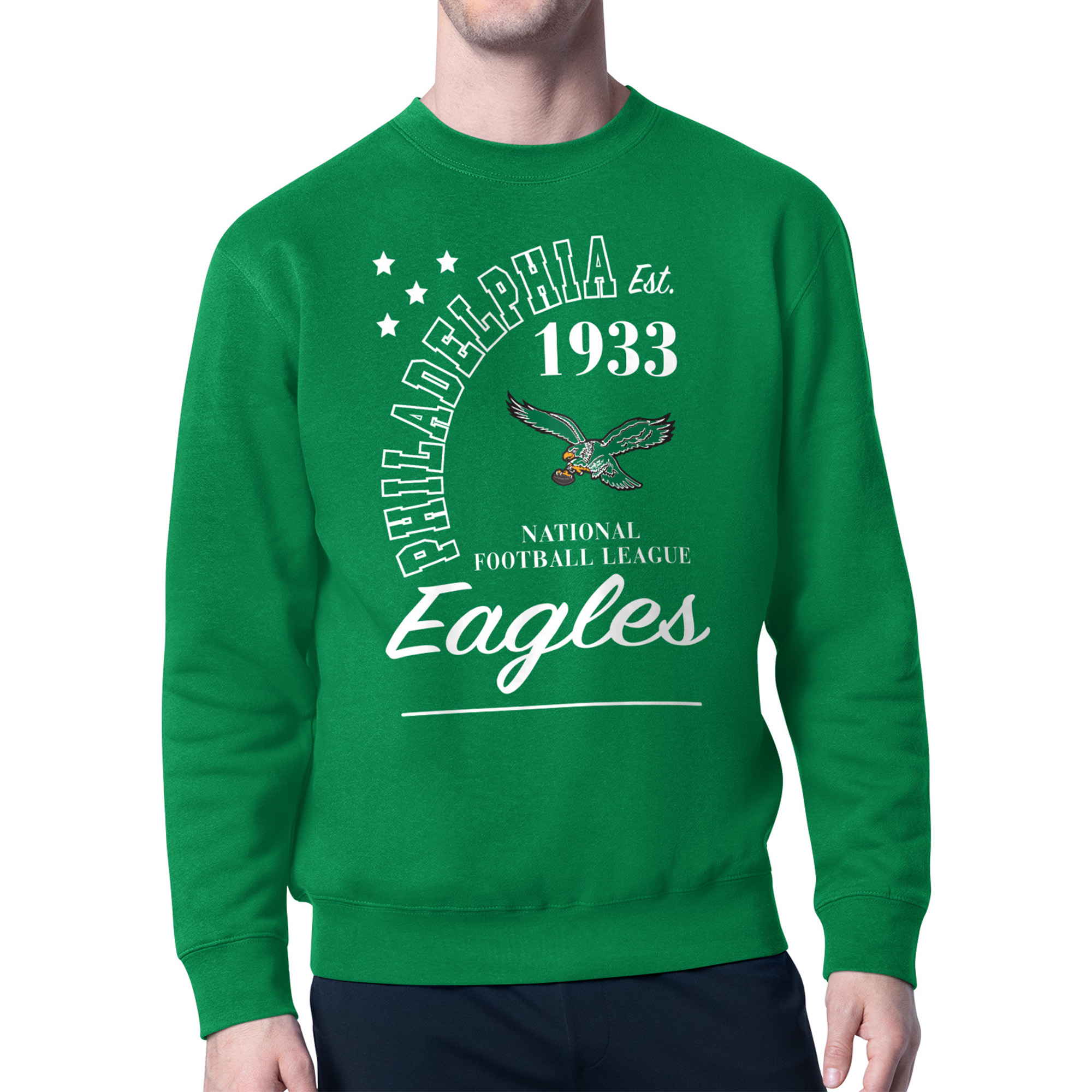 Men's Starter Kelly Green Philadelphia Eagles Team Retro Logo Fleece Tri-Blend Pullover Sweatshirt