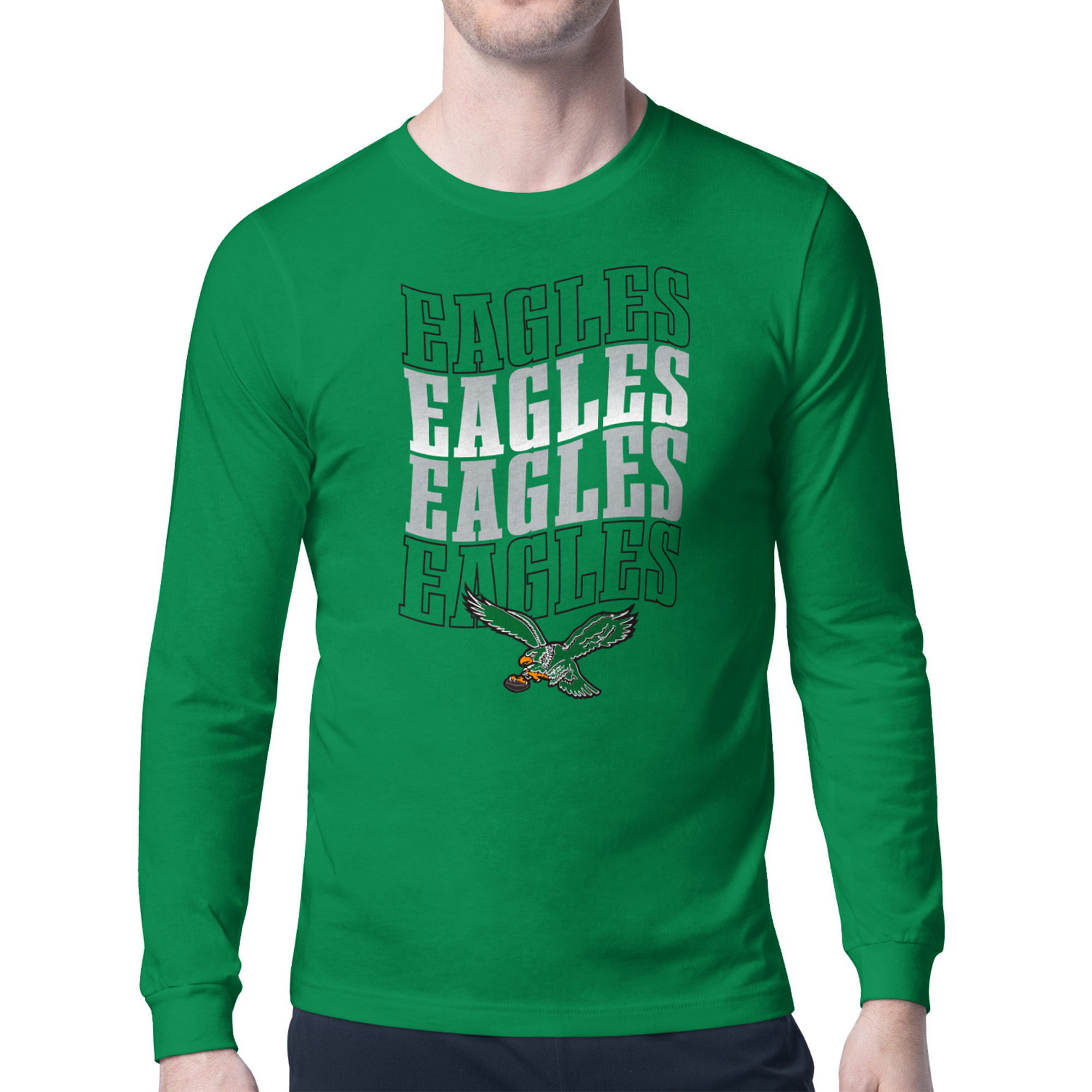 Men's Starter Kelly Green Philadelphia Eagles Retro Team Logo Long Sleeve T-Shirt