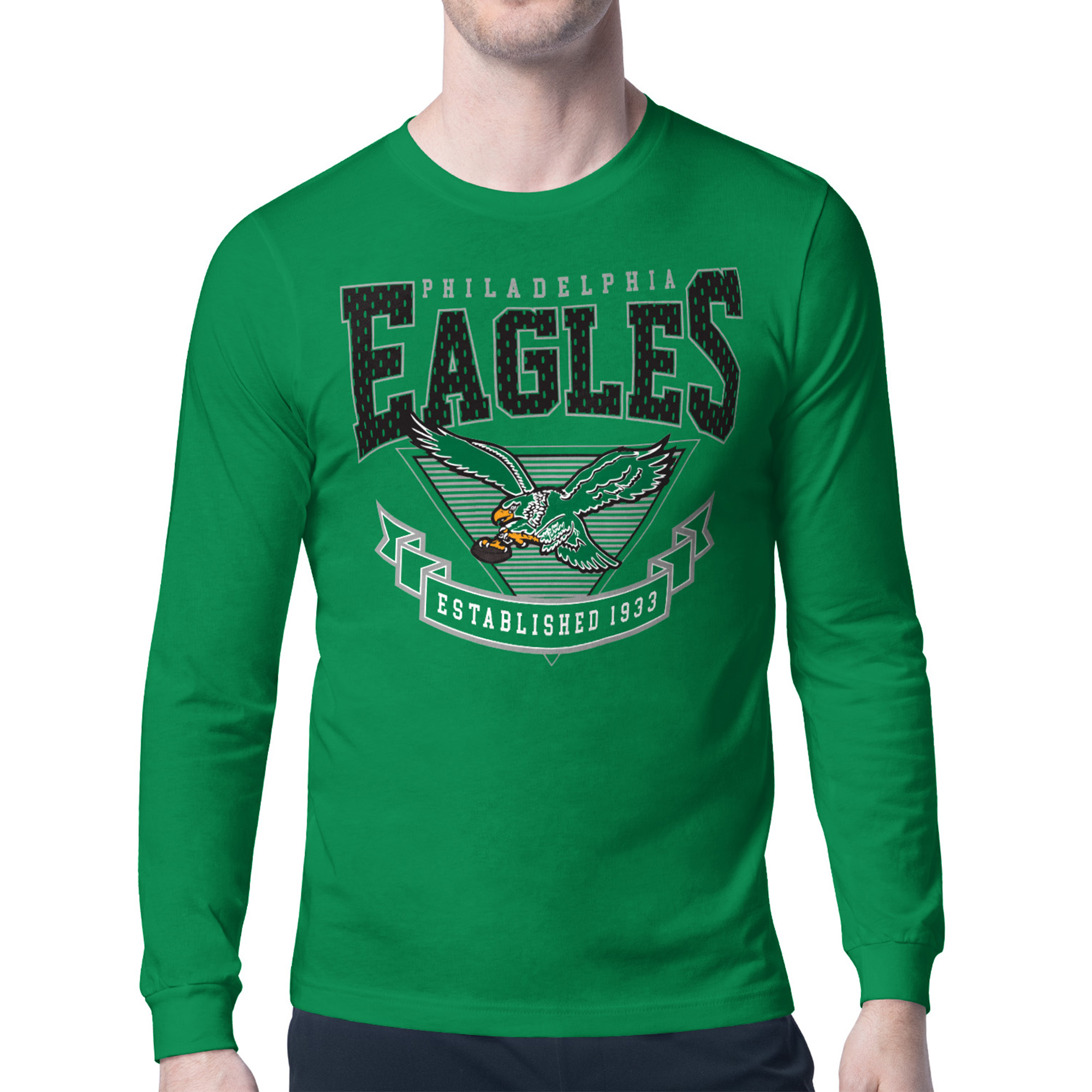 Men's Starter Kelly Green Philadelphia Eagles Retro Team Logo Long Sleeve T-Shirt