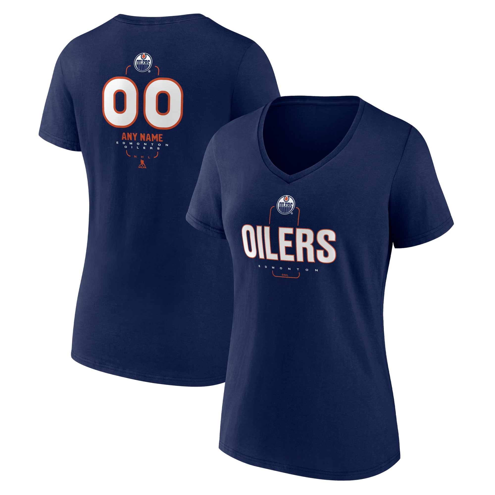 Women's Navy Edmonton Oilers Personalized Name & Number Midfielder V-Neck T-Shirt