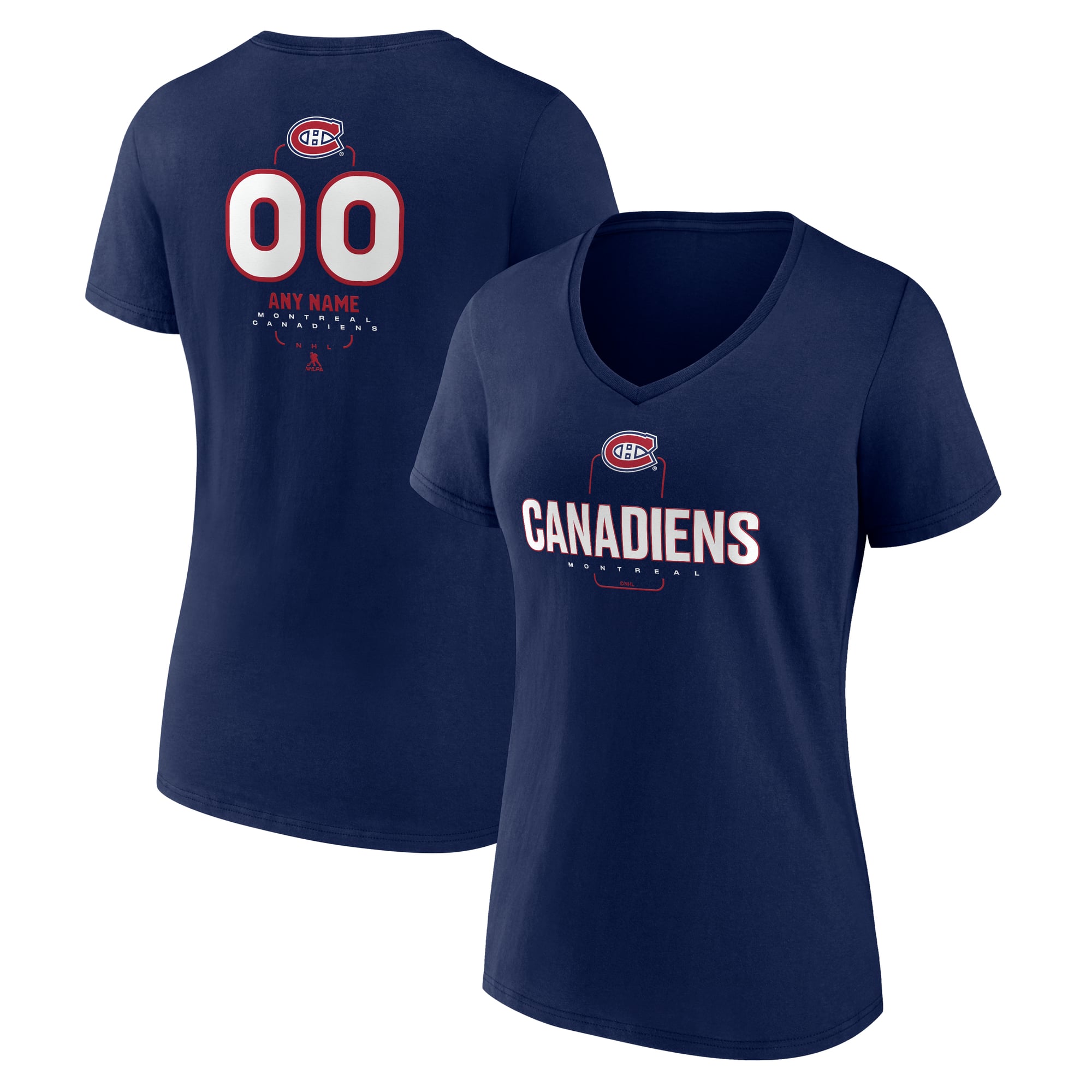Women's Navy Montreal Canadiens Personalized Name & Number Midfielder V-Neck T-Shirt