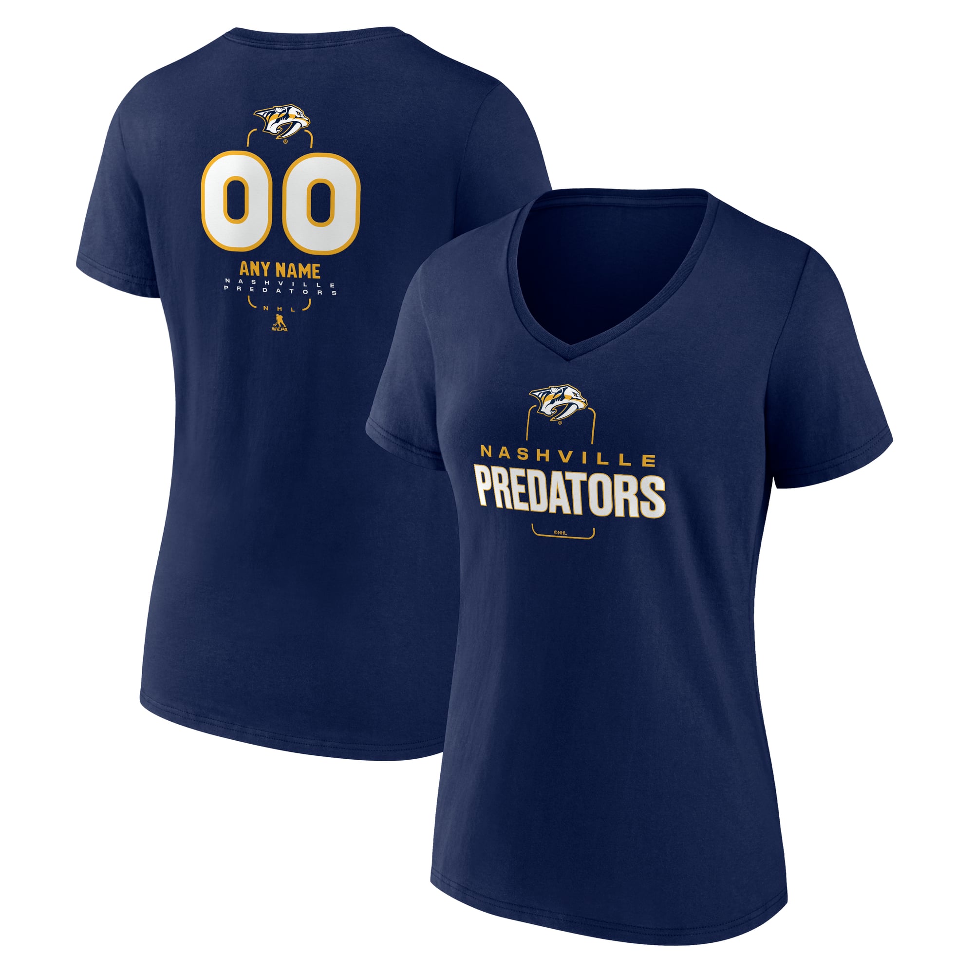 Women's Navy Nashville Predators Personalized Name & Number Midfielder V-Neck T-Shirt