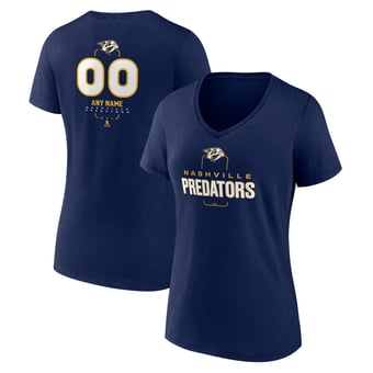 Women's Navy Nashville Predators Personalized Name & Number Midfielder V-Neck T-Shirt