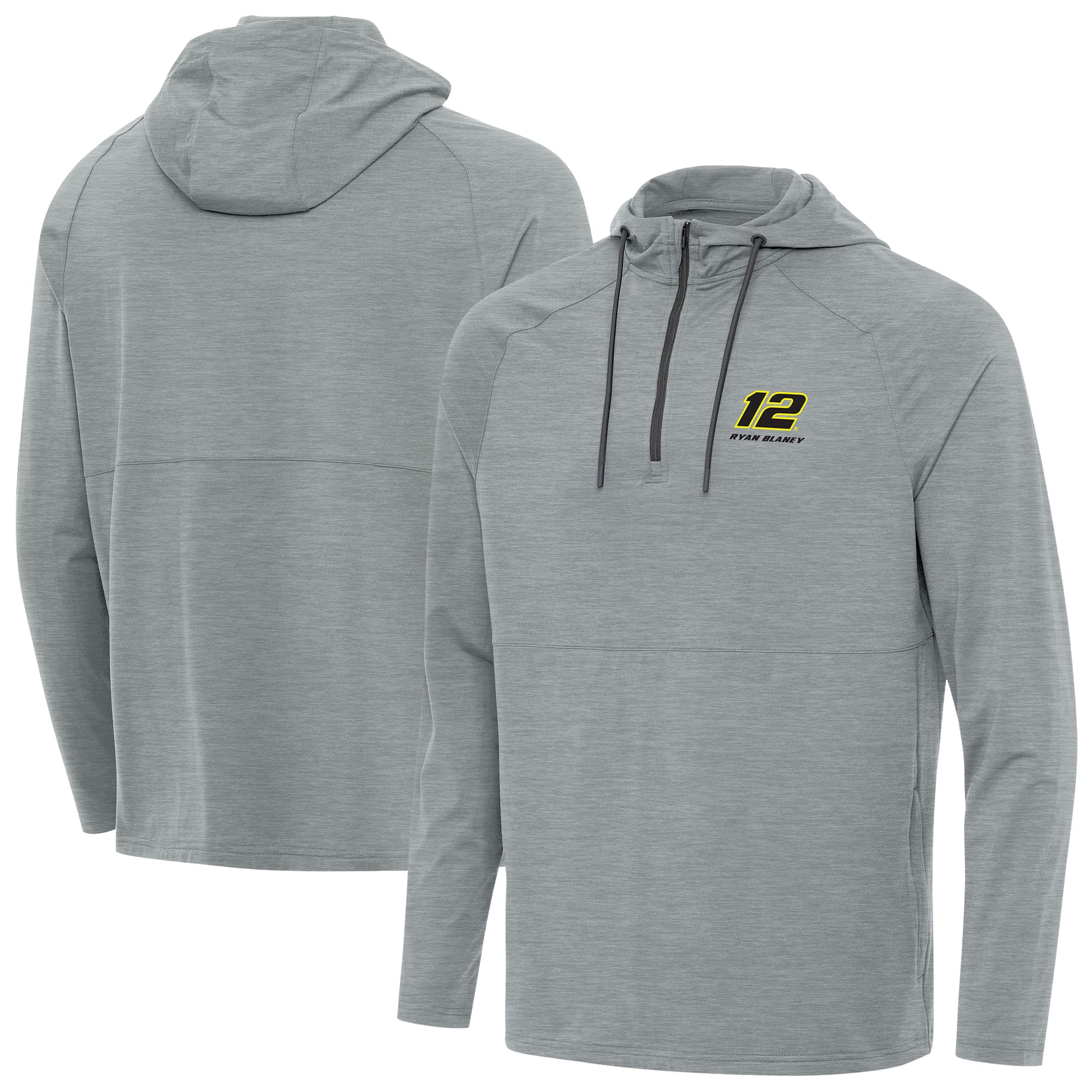 Men’s Antigua Heather Gray Ryan Blaney Spikes Quarter-Zip Pullover Hoodie Men’s Antigua Heather Gray Ryan Blaney Spikes Quarter-Zip Pullover Hoodie