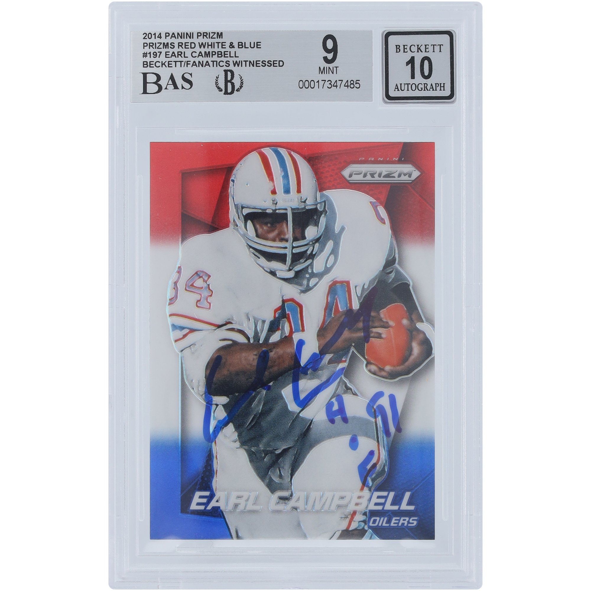 Earl Campbell Houston Oilers Autographed 2014 Panini Prizm #197 Beckett Fanatics Witnessed Authenticated 9/10 Card with "HOF 91" Inscription