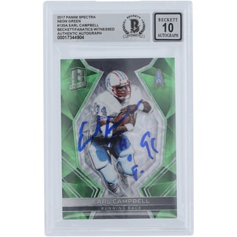 Earl Campbell Houston Oilers Autographed 2017 Panini Spectra Neon Green #120 #/25 Beckett Fanatics Witnessed Authenticated 10 Card with "HOF 91" Inscription