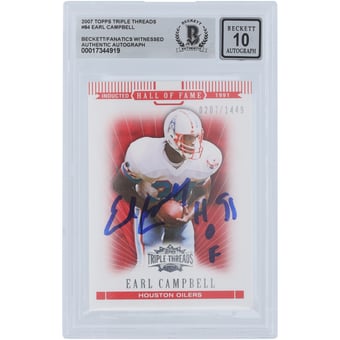 Earl Campbell Houston Oilers Autographed 2007 Topps Triple Threads #84 #/1449 Beckett Fanatics Witnessed Authenticated 10 Card