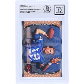 Peyton Manning Indianapolis Colts Autographed 1998 Upper Deck UD3 FE #1 Beckett Fanatics Witnessed Authenticated 10 Rookie Card