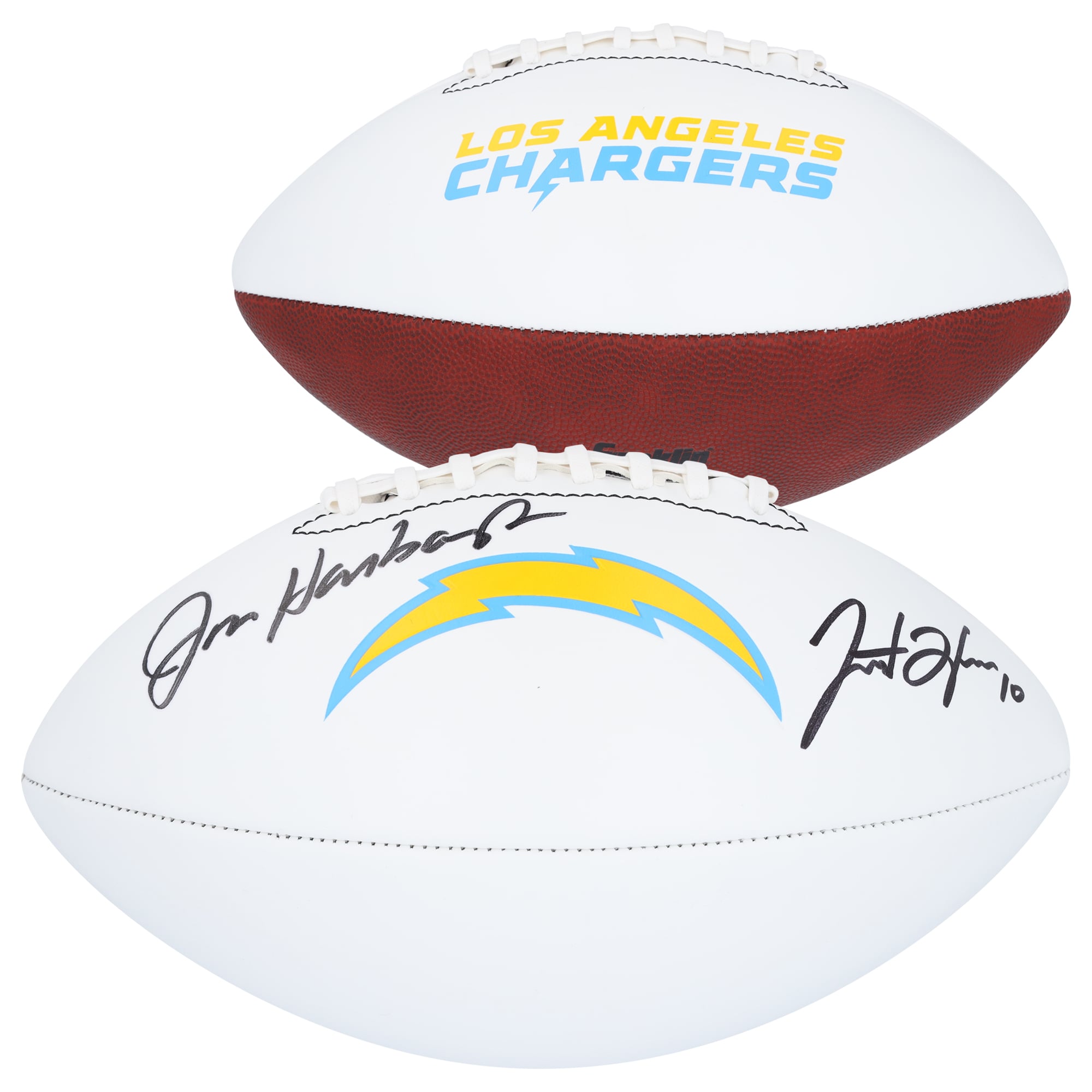 Justin Herbert & Jim Harbaugh Los Angeles Chargers Autographed Franklin White Panel Football