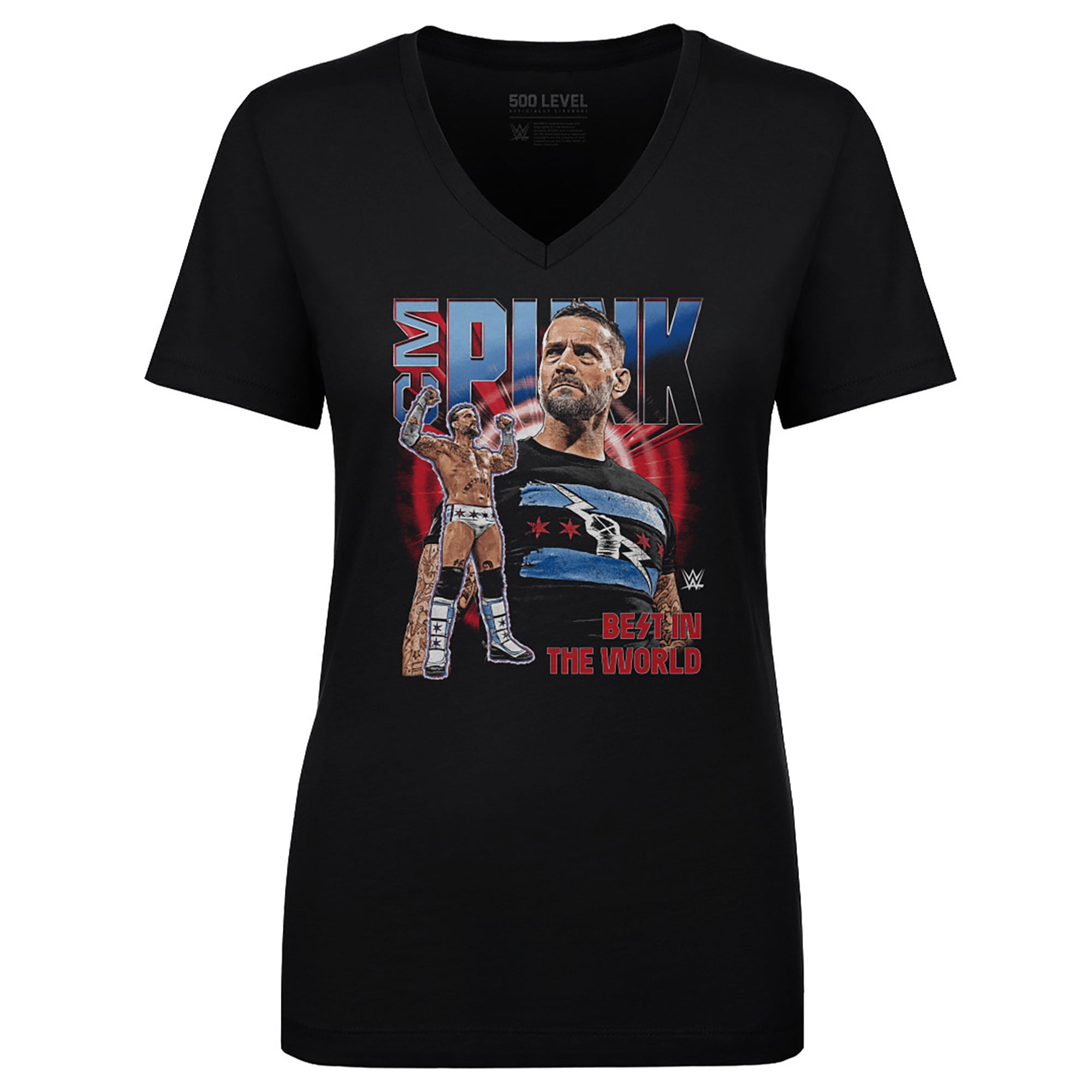 Women's 500 Level Black CM Punk Vintage Superstar V-Neck T-Shirt