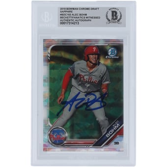 Alec Bohm Philadelphia Phillies Autographed 2019 Bowman Chrome Draft Sapphire #BDC-162 Beckett Fanatics Witnessed Authenticated Card