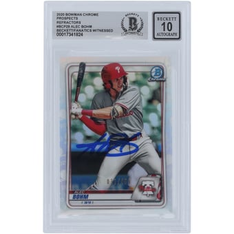 Alec Bohm Philadelphia Phillies Autographed 2020 Bowman Chrome Prospects Refractor #BCP-29 #/499 Beckett Fanatics Witnessed Authenticated 10 Card