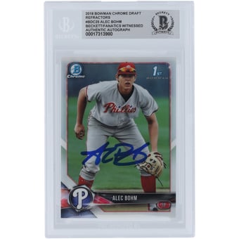 Alec Bohm Philadelphia Phillies Autographed 2018 Bowman Chrome Draft Refractor #BDC-25 Beckett Fanatics Witnessed Authenticated Card