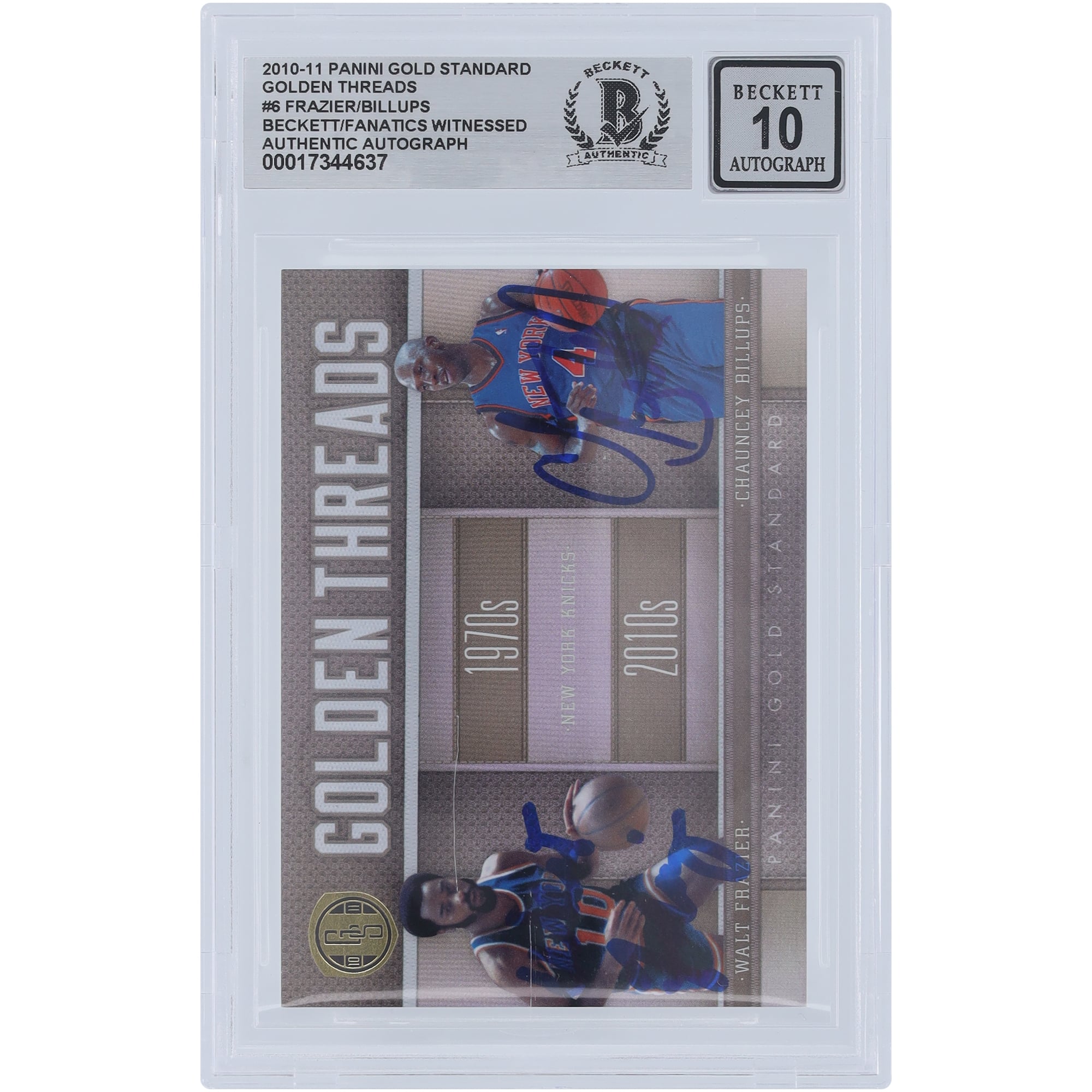 Walt Frazier & Chauncey Billups New York Knicks Autographed 2010-11 Panini Gold Standard Golden Threads #6 #/299 Beckett Fanatics Witnessed Authenticated 10 Car. rookie card picture