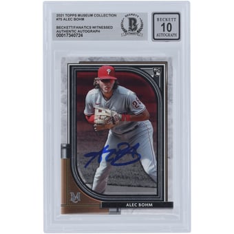 Alec Bohm Philadelphia Phillies Autographed 2021 Topps Museum Collection #75 Beckett Fanatics Witnessed Authenticated 10 Rookie Card