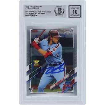 Alec Bohm Philadelphia Phillies Autographed 2021 Topps Chrome #119 Beckett Fanatics Witnessed Authenticated 10 Rookie Card