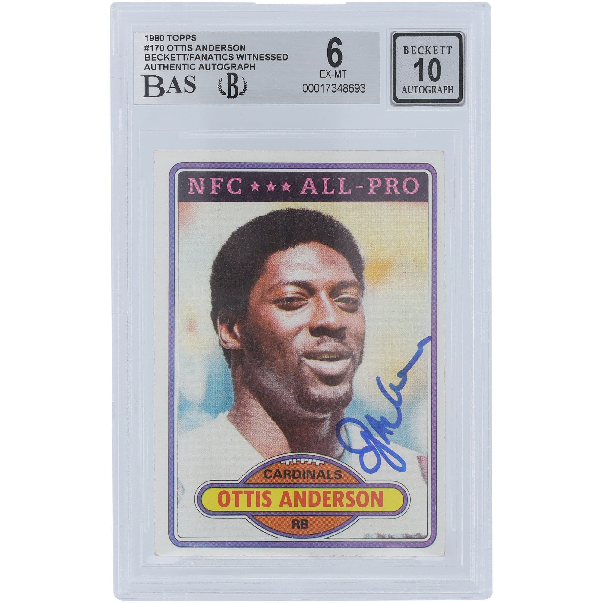 Ottis Anderson St. Louis Cardinals Autographed 1980 Topps #170 Beckett Fanatics Witnessed Authenticated 6/10 Rookie Card