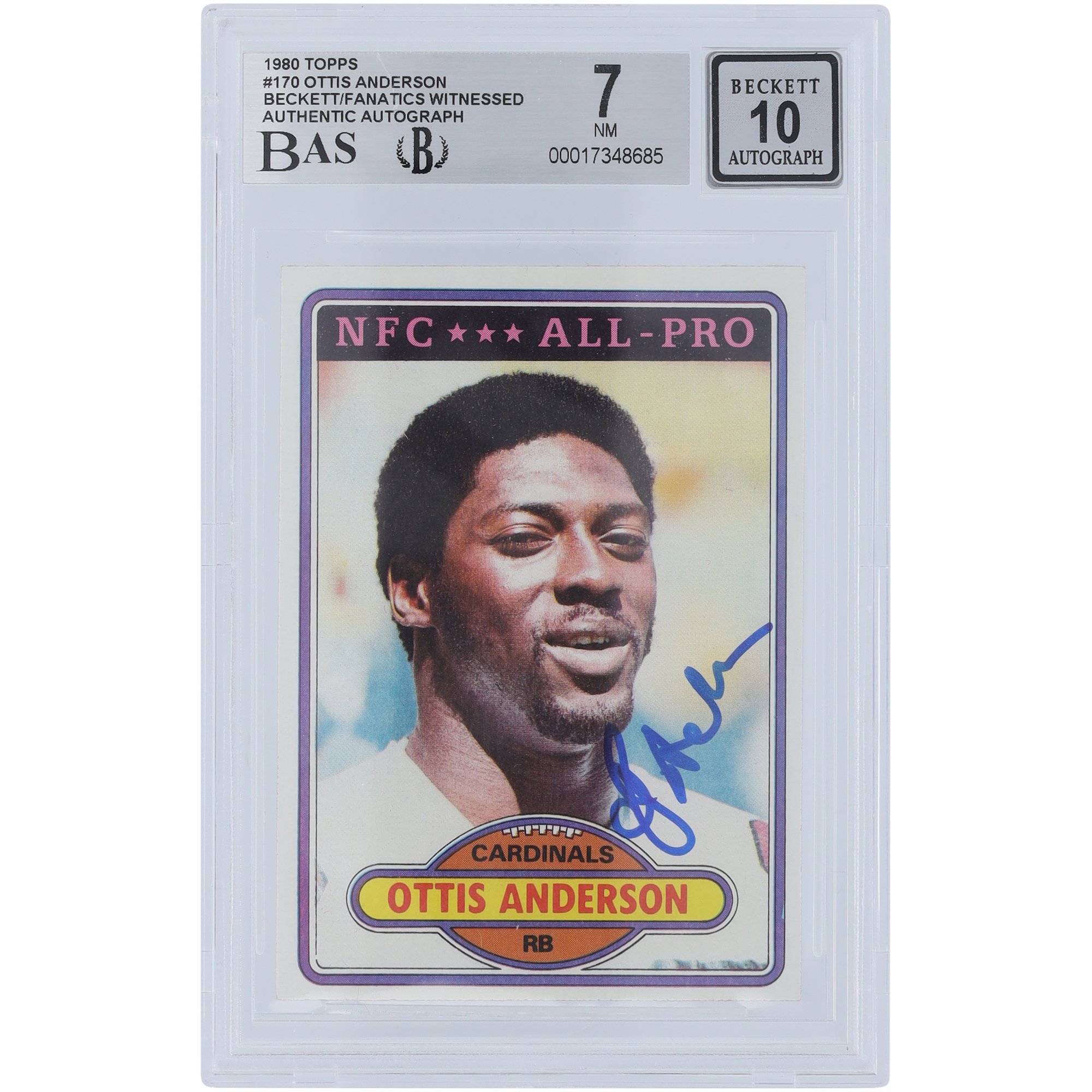 Ottis Anderson St. Louis Cardinals Autographed 1980 Topps #170 Beckett Fanatics Witnessed Authenticated 7/10 Rookie Card