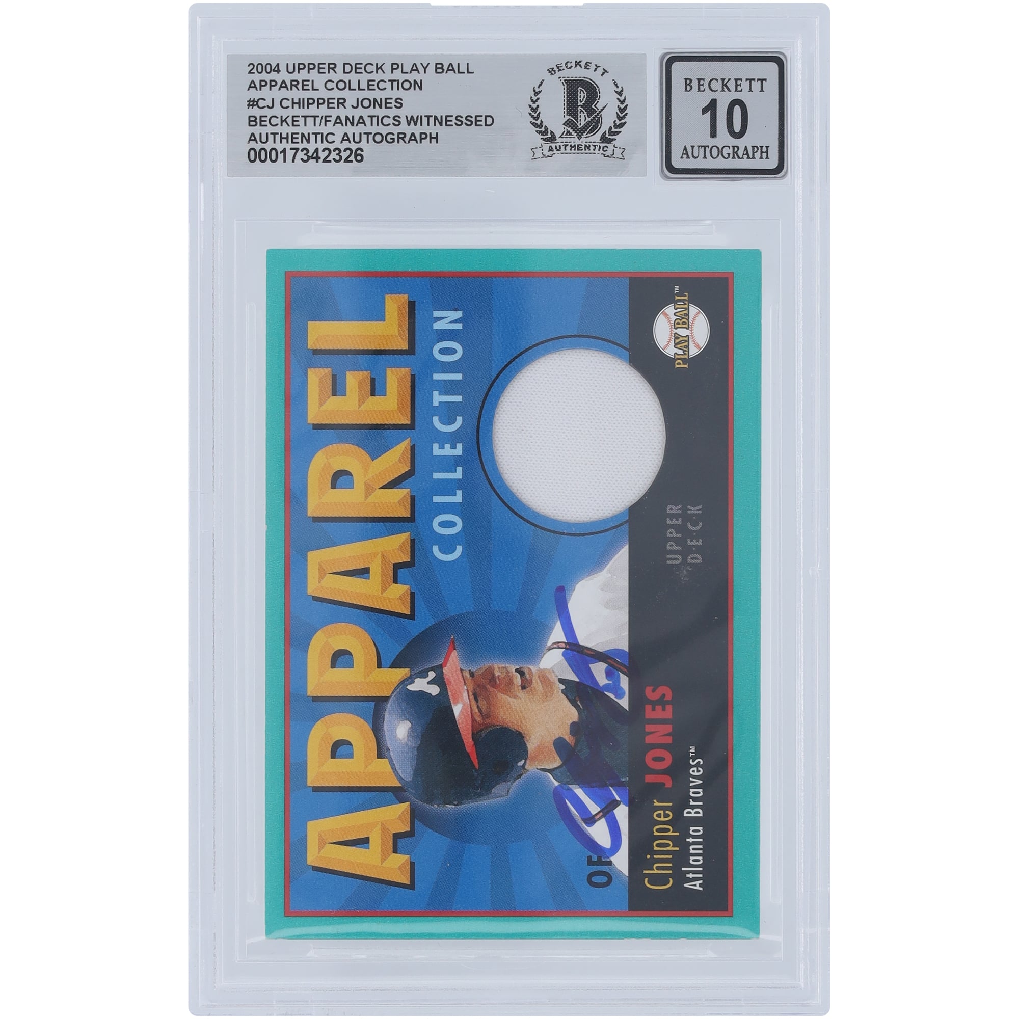 Chipper Jones Atlanta Braves Autographed 2004 Upper Deck Play Ball Apparel Collection Relic #AC-CJ Beckett Fanatics Witnessed Authenticated 10 Card. rookie card picture