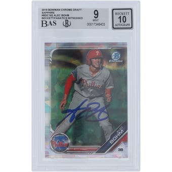 Alec Bohm Philadelphia Phillies Autographed 2019 Bowman Chrome Draft Sapphire #BDC-162 Beckett Fanatics Witnessed Authenticated 9/10 Card