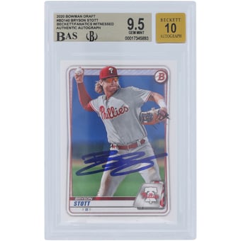 Bryson Stott Philadelphia Phillies Autographed 2020 Bowman Draft #BD-140 Beckett Fanatics Witnessed Authenticated 9.5/10 Card