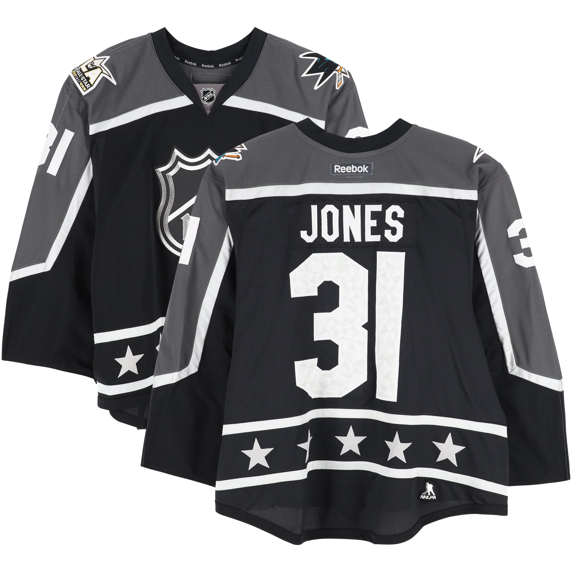 Martin Jones Pacific Division Game-Used #31 Black Jersey from the 2017 NHL All-Star Game