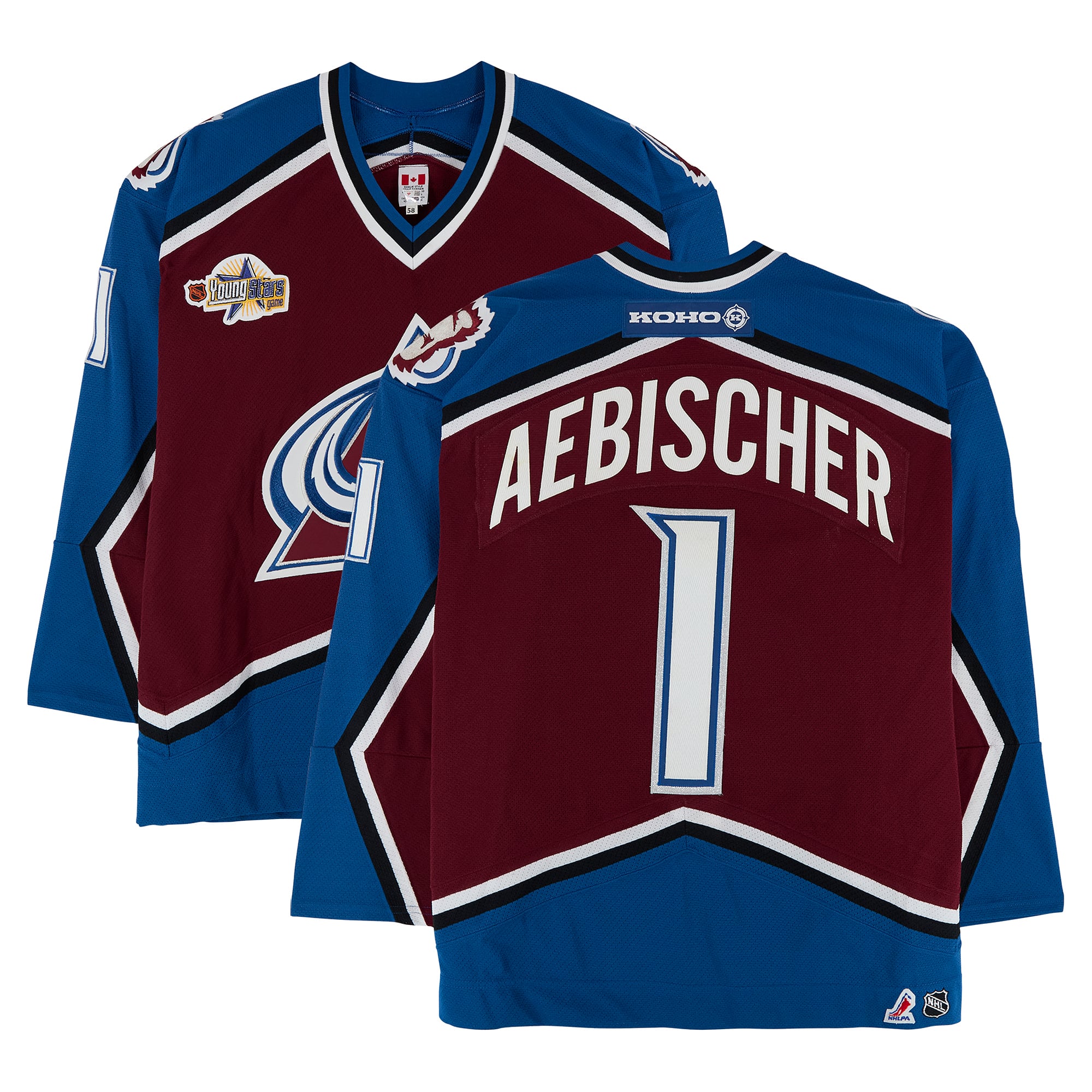 David Aebischer Colorado Avalanche Game-Used #1 Burgundy KOHO Jersey from the 2003 NHL YoungStars Game