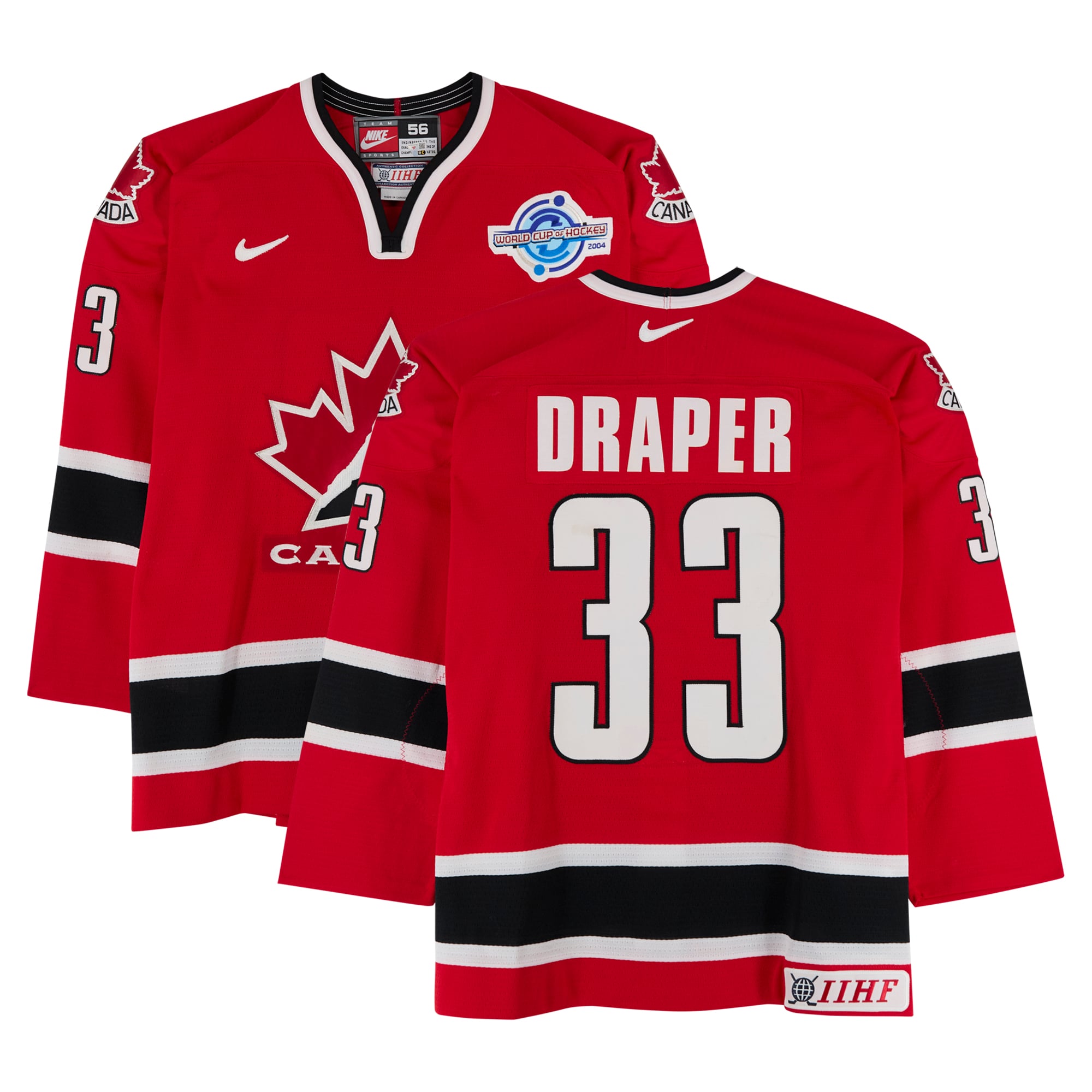 Kris Draper Team Canada Game-Used #33 Red Nike Jersey vs. Team Russia on September 4 during the 2004 World Cup of Hockey