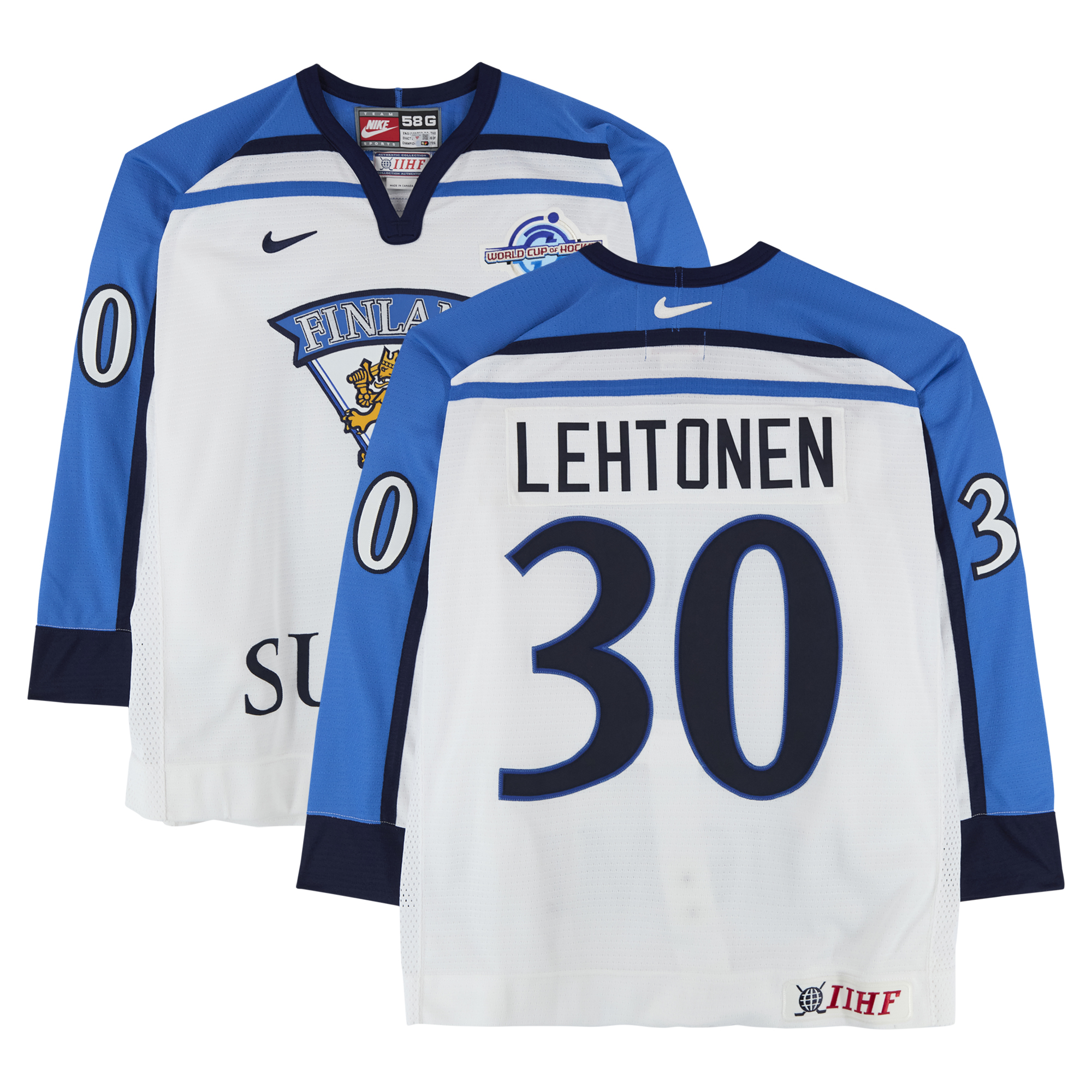 Kari Lehtonen Team Finland Game-Used #30 White Nike Jersey from the 2004 World Cup of Hockey