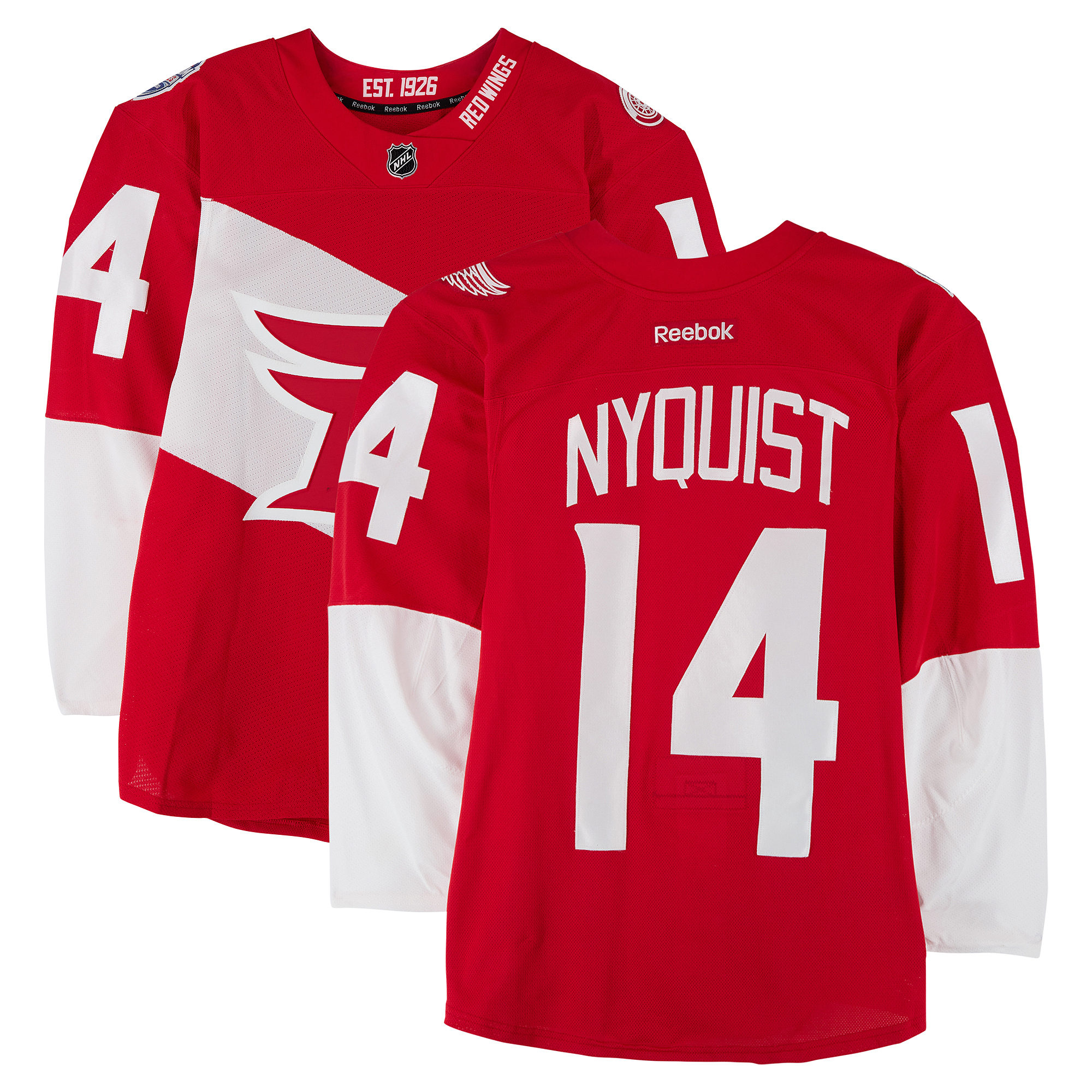 Gustav Nyquist Detroit Red Wings Practice-Used #14 Red Jersey vs. Colorado Avalanche on February 27, 2016