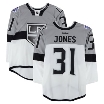 Martin Jones Los Angeles Kings Practice-Used #31 White Jersey vs. San Jose Sharks on February 21, 2015
