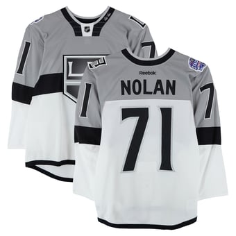 Jordan Nolan Los Angeles Kings Practice-Used #71 White Jersey vs. San Jose Sharks on February 21, 2015