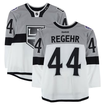 Robyn Regehr Los Angeles Kings Practice-Used #44 White Jersey vs. San Jose Sharks on February 21, 2015
