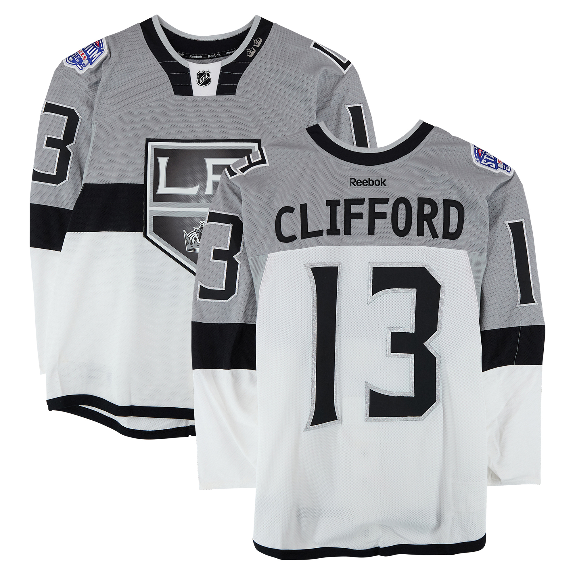 Kyle Clifford Los Angeles Kings Practice-Used #13 White Jersey vs. San Jose Sharks on February 21, 2015