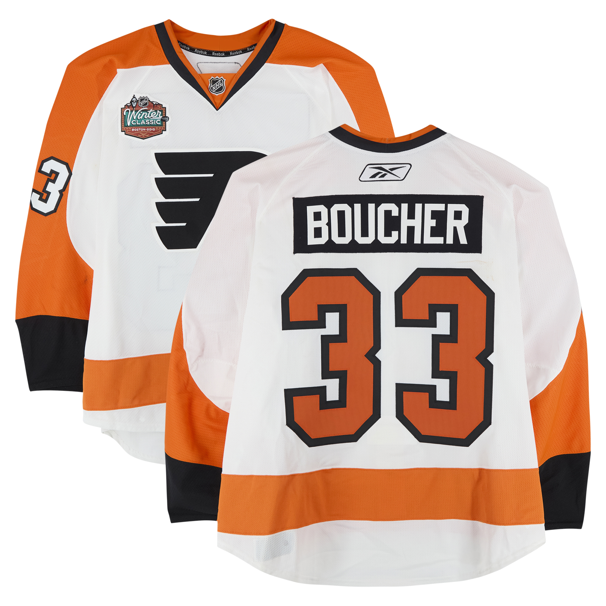 Brian Boucher Philadelphia Flyers Practice-Used #33 White Jersey vs. Boston Bruins on January 1, 2010