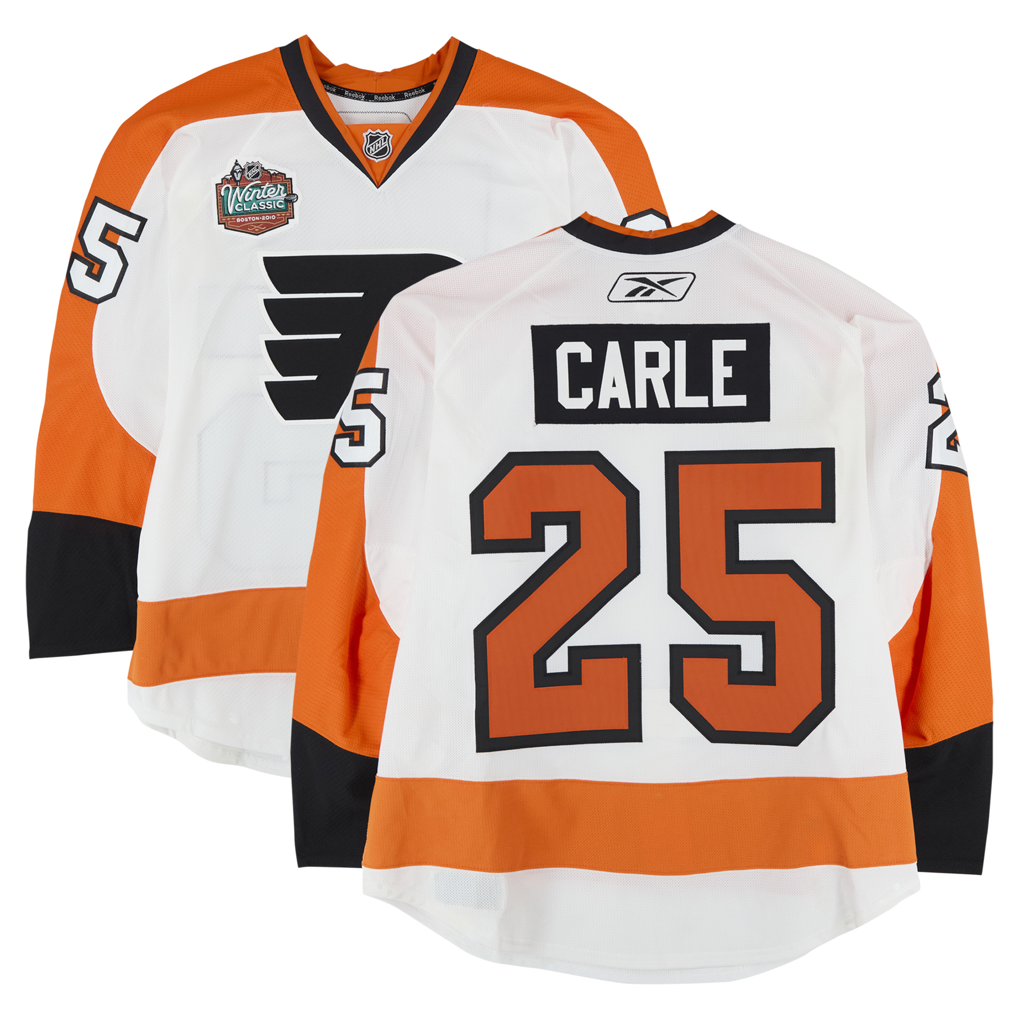 Matt Carle Philadelphia Flyers Practice-Used #25 White Jersey vs. Boston Bruins on January 1, 2010