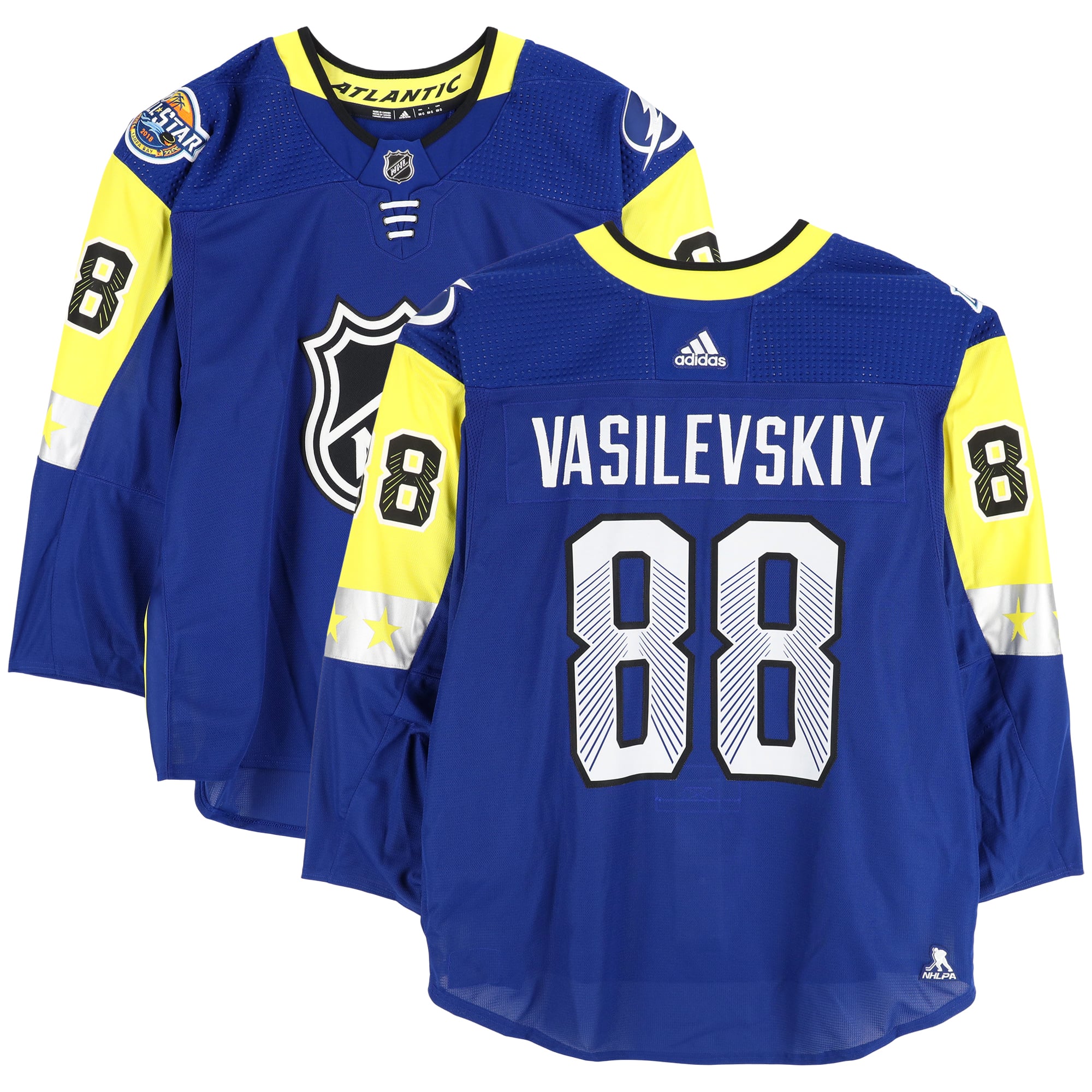 Andrei Vasilevskiy Atlantic Division Player-Issued #88 Blue Jersey from the 2018 NHL All-Star Game