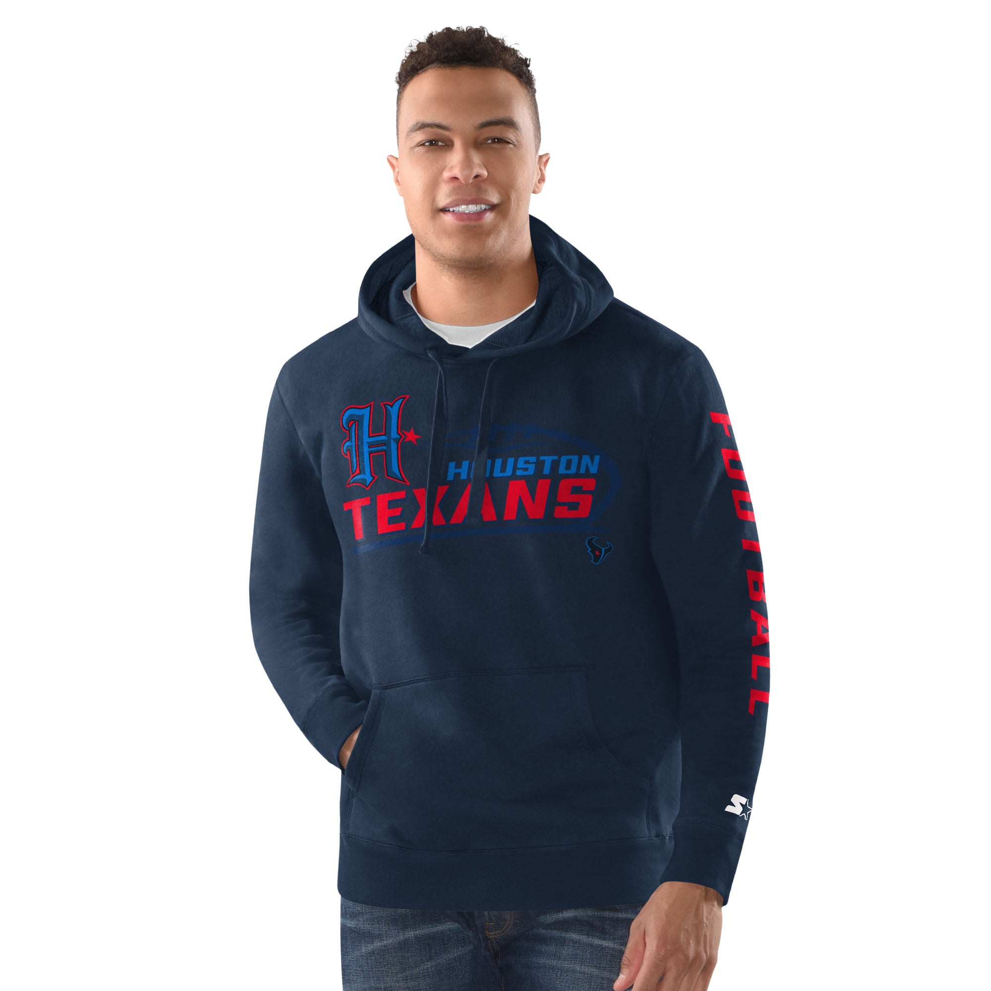 Men's Starter Navy Houston Texans Vintage Pullover Hoodie