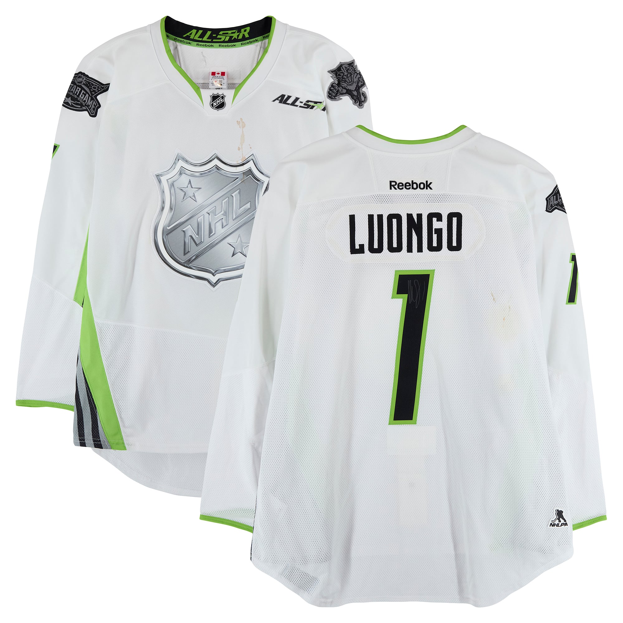 Roberto Luongo Team Toews Autographed Player-Issued #1 White Reebok Jersey from the 2015 NHL All-Star Game