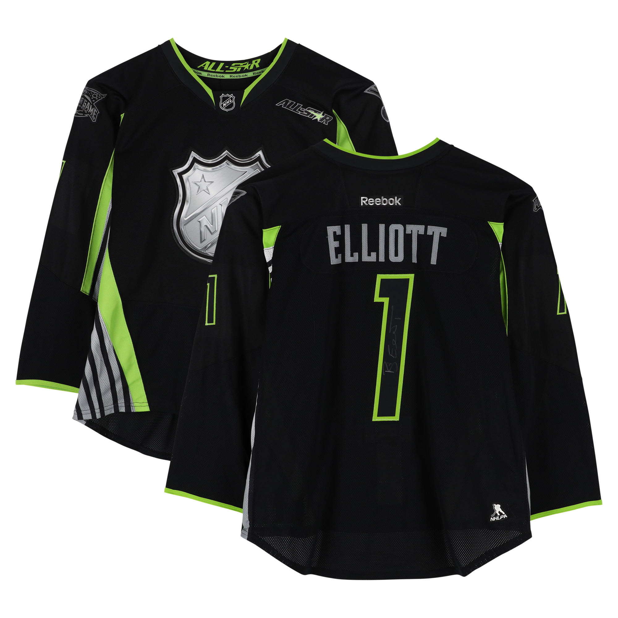 Brian Elliott Team Foligno Autographed Player-Issued #1 Black Jersey from the 2015 NHL All-Star Game