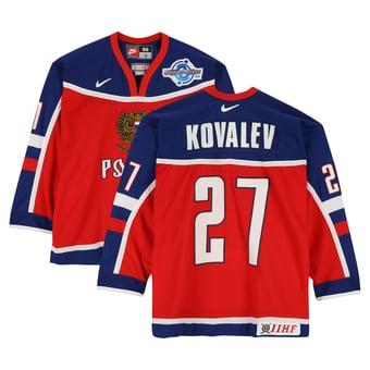 Alexei Kovalev Team Russia Game-Used #27 Red Nike Jersey vs. Team Slovakia on September 5 during the 2004 World Cup of Hockey