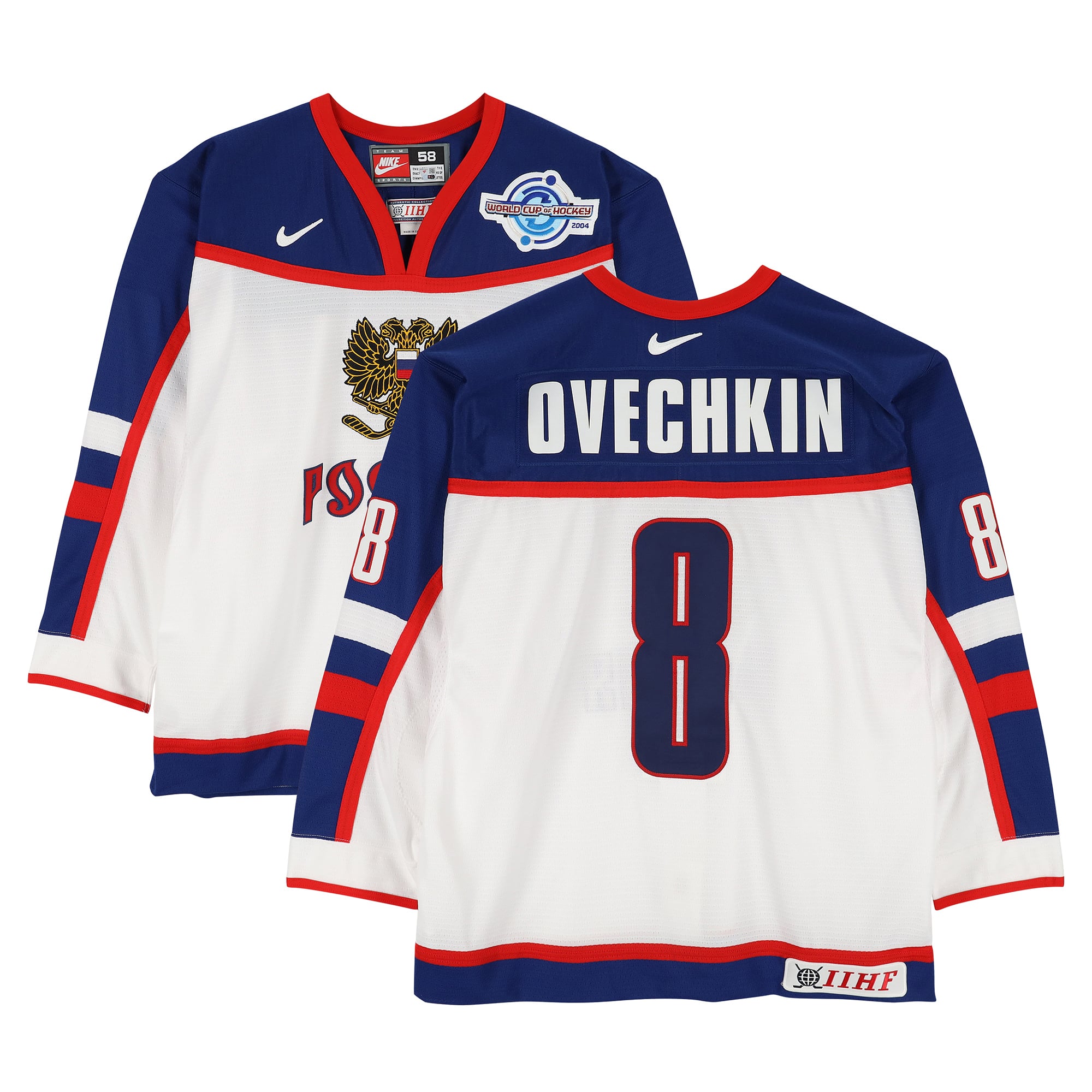 Alexander Ovechkin Team Russia Game-Used #8 White Nike Jersey from the 2004 World Cup of Hockey