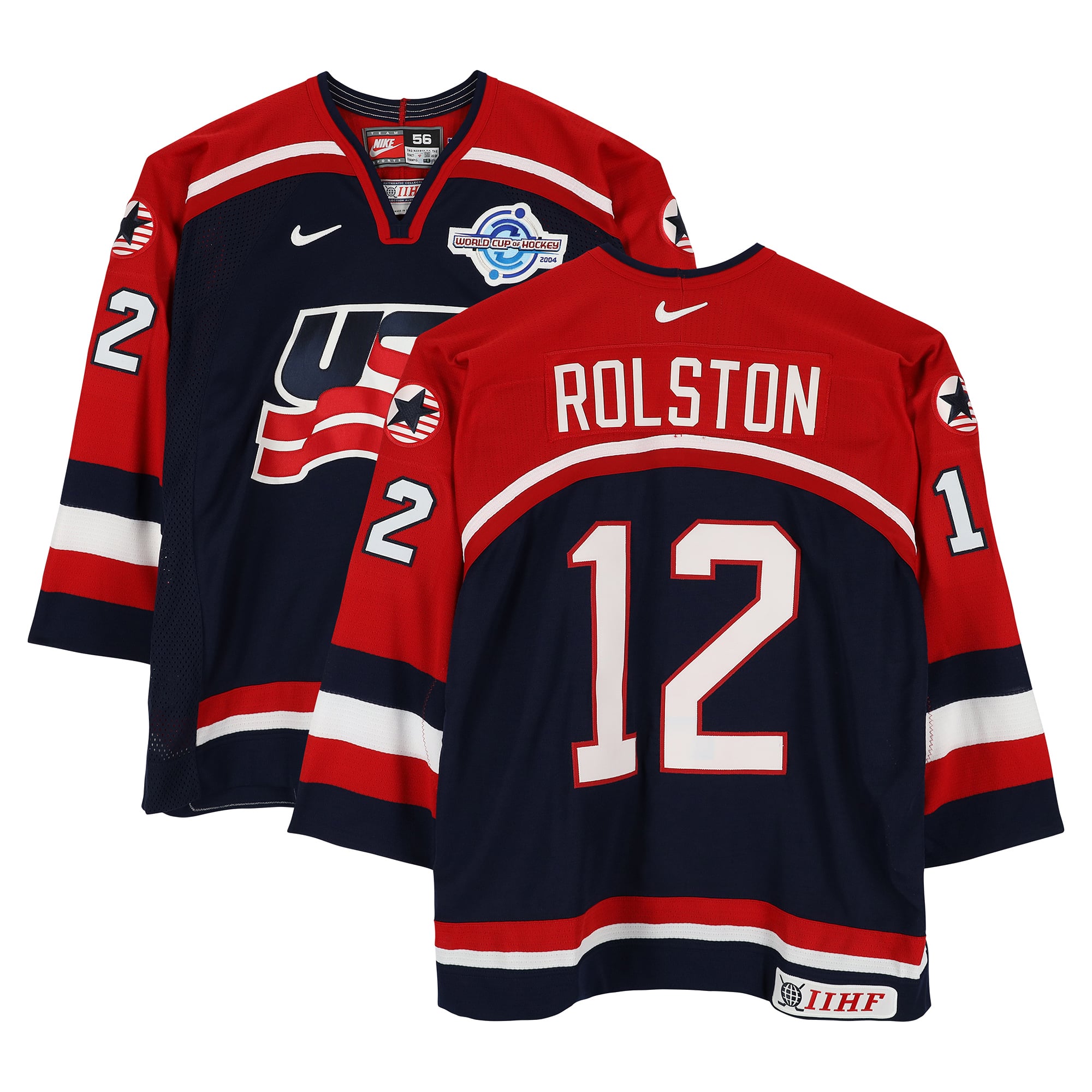 Brian Rolston Team USA Game-Used #12 Navy Nike Jersey vs. Team Slovakia on September 3 during the 2004 World Cup of Hockey